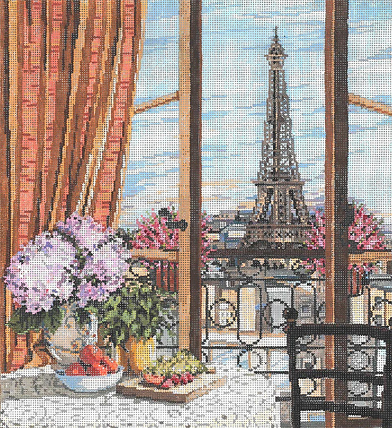 Vue d'Eiffel - Stitch Painted Needlepoint Canvas from Sandra Gilmore