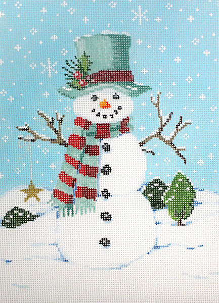 Single Star Snowman - Stitch Painted Needlepoint Canvas from Sandra Gilmore