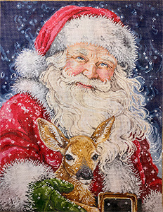 Gentle Hands (Santa and Fawn) - Stitch Painted Needlepoint Canvas from Sandra Gilmore