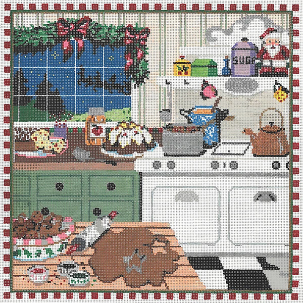 Christmas Kitchen - Stitch Painted Needlepoint Canvas from Sandra Gilmore