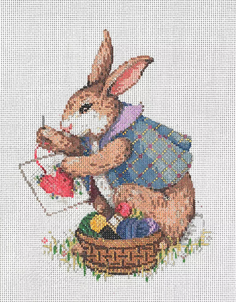 Stitching Rabbit - Stitch Painted Needlepoint Canvas from Sandra Gilmore