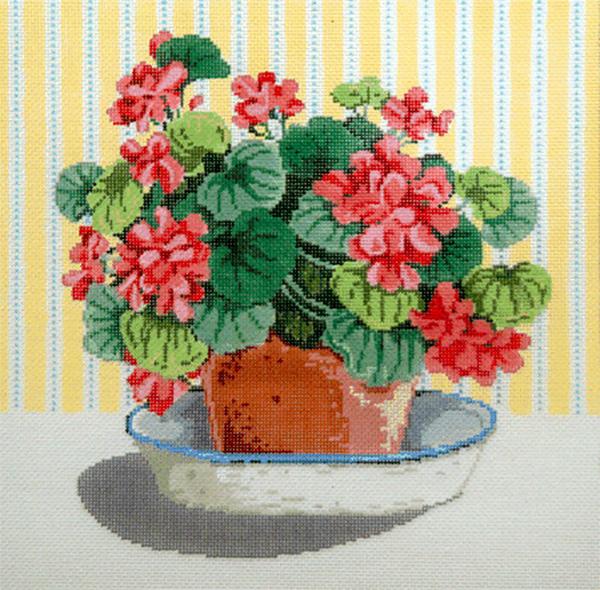 Geraniums - Stitch Painted Needlepoint Canvas from Sandra Gilmore