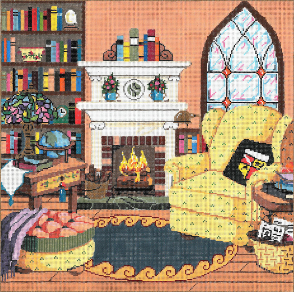 Literary Haven - Stitch Painted Needlepoint Canvas from Sandra Gilmore