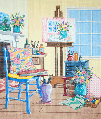 The Studio - Stitch Painted Needlepoint Canvas from Sandra Gilmore