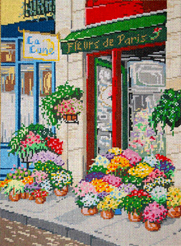 Fleurs de Paris (Paris Flowers)- Stitch Painted Needlepoint Canvas from Sandra Gilmore