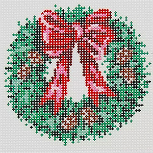 Ornament Wreath (O-08) - Stitch Painted Needlepoint Canvas from Sandra Gilmore