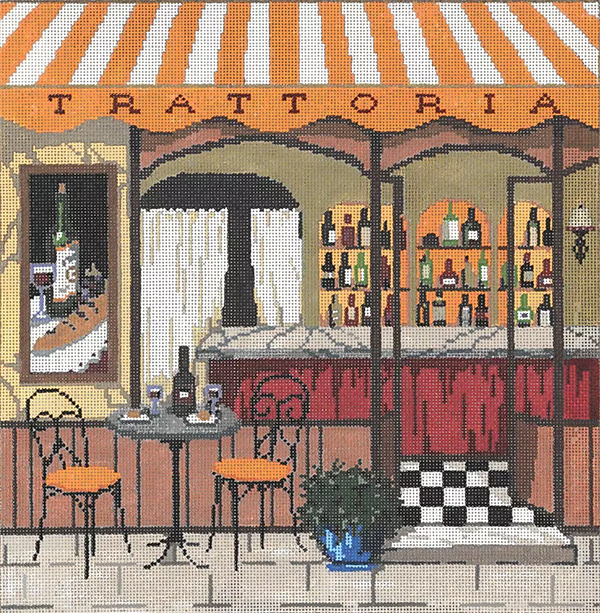 Trattoria - Stitch Painted Needlepoint Canvas from Sandra Gilmore