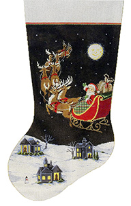 Dash Away All - Stitch Painted Needlepoint Christmas Stocking Canvas (Toe Left)