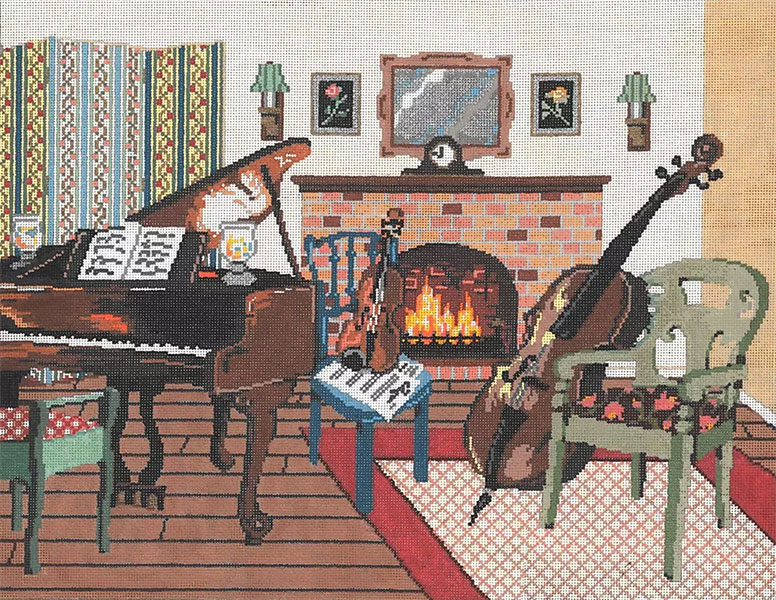 Music Room - Stitch Painted Needlepoint Canvas from Sandra Gilmore