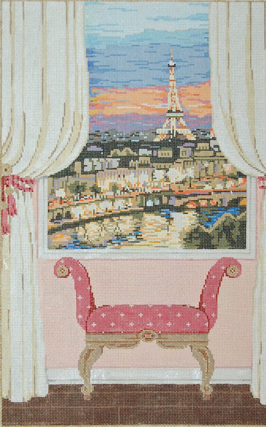 Paris Window - Stitch Painted Needlepoint Canvas from Sandra Gilmore