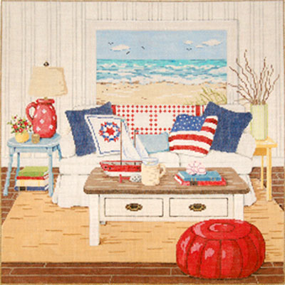 At the Seashore - Stitch Painted Needlepoint Canvas from Sandra Gilmore