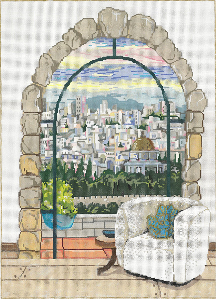 Jerusalem Window - Stitch Painted Needlepoint Canvas from Sandra Gilmore