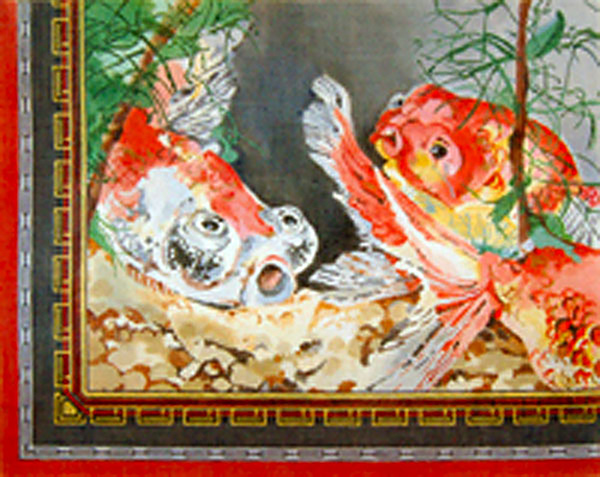 Koi Fish Pond - Hand Painted Needlepoint Canvas by Joy Juarez