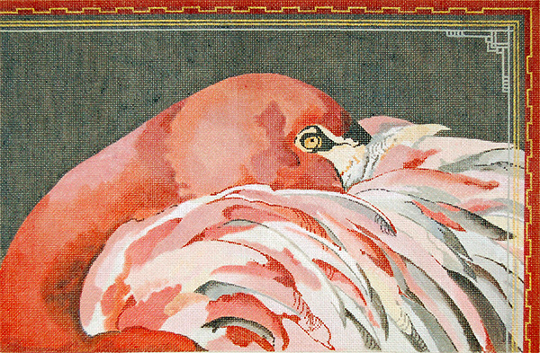 Sleeping Flamingo - Hand Painted Needlepoint Canvas by Joy Juarez