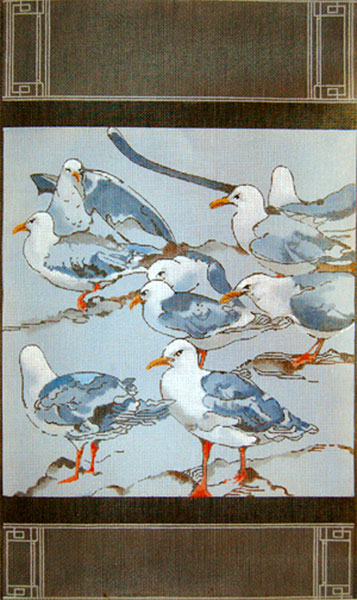 Seagulls Tapestry - Hand Painted Needlepoint Canvas by Joy Juarez
