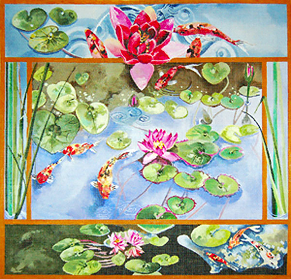 Water Lilies and Koi - Hand Painted Needlepoint Canvas by Joy Juarez