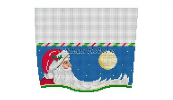 Susan Roberts Needlepoint Designs - Hand-painted Christmas Stocking Topper - Moonlit Santa