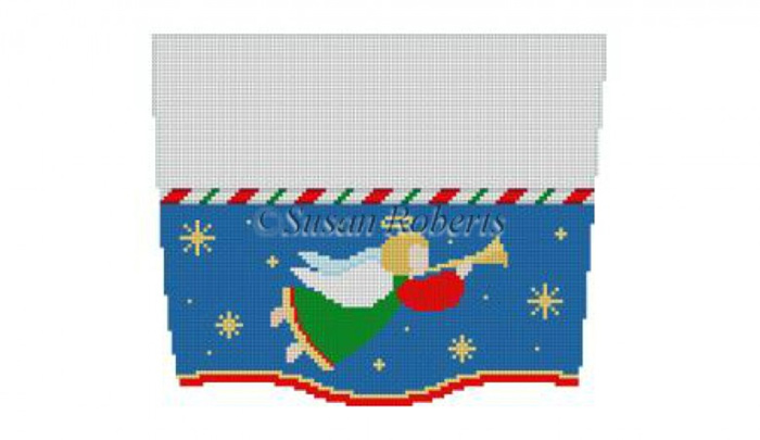 Susan Roberts Needlepoint Designs - Hand-painted Christmas Stocking Topper - Trumpet Angel