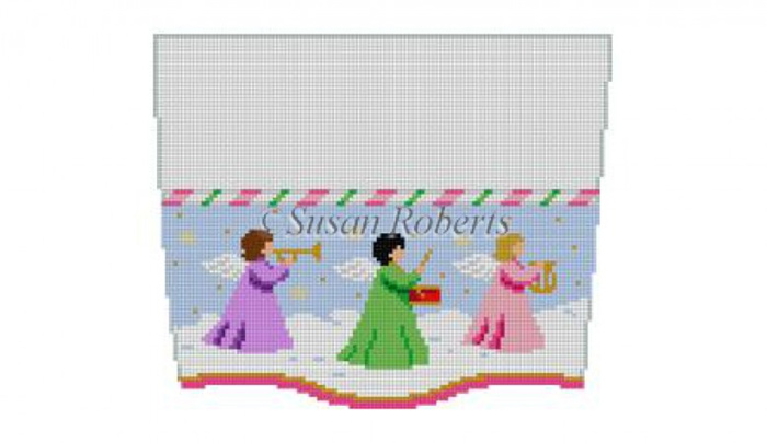 Susan Roberts Needlepoint Designs - Hand-painted Christmas Stocking Topper - Angels With Instruments