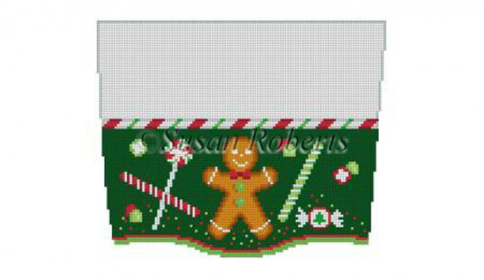 Susan Roberts Needlepoint Designs - Hand-painted Christmas Stocking Topper - Gingerbread and Candy
