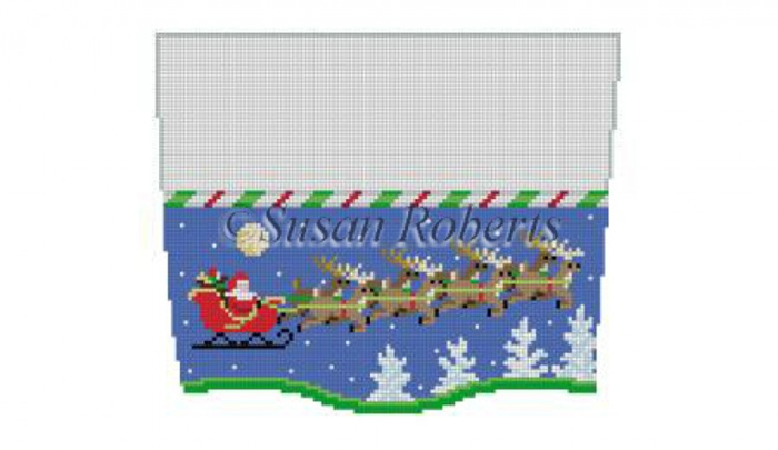 Susan Roberts Needlepoint Designs - Hand-painted Christmas Stocking Topper - Sleigh, 8 Reindeer at Night