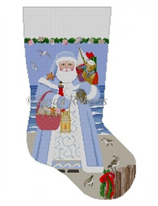 Susan Roberts Needlepoint Designs - Hand-painted Christmas Stocking - Nautical Santa