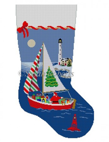 Susan Roberts Needlepoint Designs - Hand-painted Christmas Stocking - Sailing Santa
