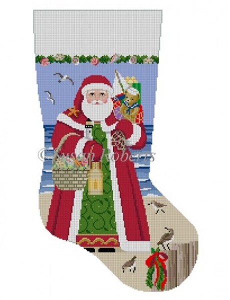 Susan Roberts Needlepoint Designs - Hand-painted Christmas Stocking - Nautical Santa, Red Stocking