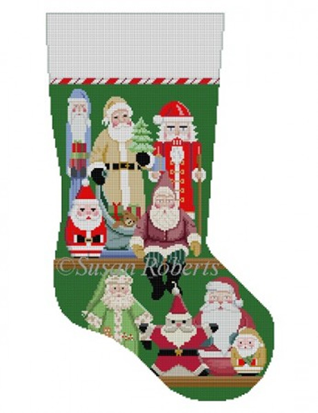 Susan Roberts Needlepoint Designs - Hand-painted Christmas Stocking - Santa Collection