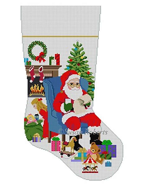 Susan Roberts Needlepoint Designs - Hand-painted Christmas Stocking - Someone's Peeking, Girl