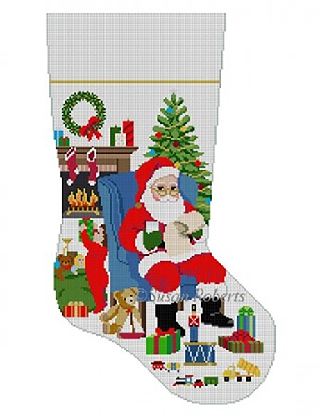 Susan Roberts Needlepoint Designs - Hand-painted Christmas Stocking - Someone's Peeking, Boy