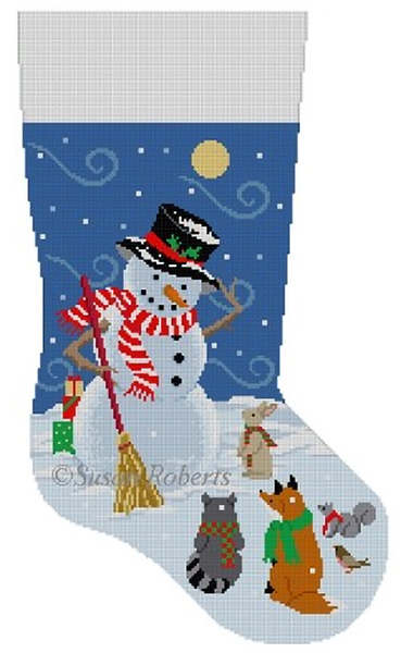 Susan Roberts Needlepoint Designs - Hand-painted Christmas Stocking - Windy Snow Gifts Snowman