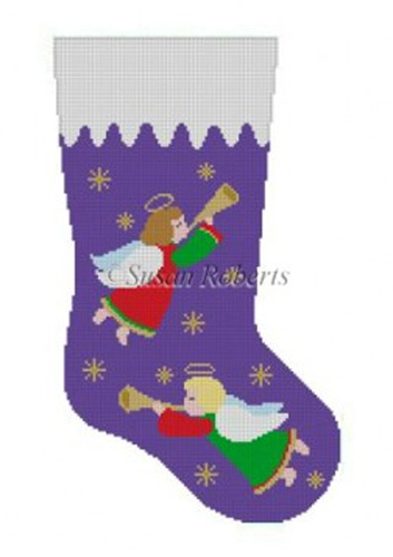 Susan Roberts Needlepoint Designs - Hand-painted Christmas Stocking - Angels