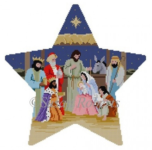 Susan Roberts Needlepoint Designs - Hand-painted Canvas - Star Tree Topper Nativity with Silk Kit