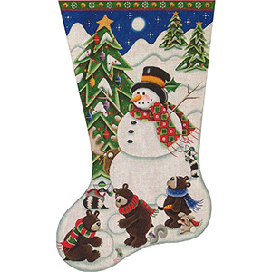 Building a Snowman Hand Painted Stocking Canvas from Rebecca Wood