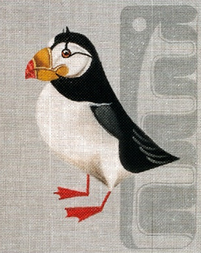 Leigh Designs - Hand-painted Needlepoint Canvases - Horned Puffin