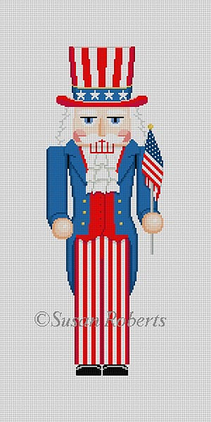 Susan Roberts Needlepoint Designs - Hand-painted Christmas Canvas - Nutcracker Uncle Sam