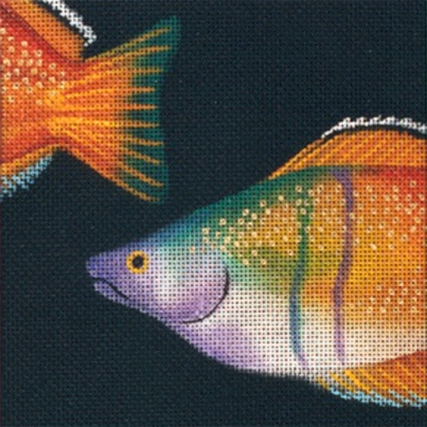 Leigh Designs - Hand-painted Needlepoint Canvases - Tropical Fish - Rainbow Coaster
