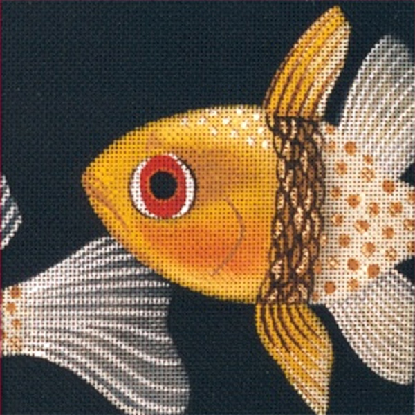 Leigh Designs - Hand-painted Needlepoint Canvases - Tropical Fish - Polka Dot Cardnal Coaster