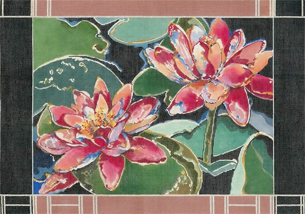 Red Water Lily - Hand Painted Needlepoint Canvas by Joy Juarez