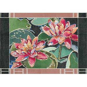Red Water Lily - Hand Painted Needlepoint Canvas by Joy Juarez