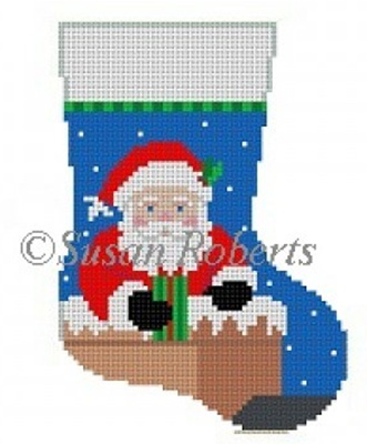 Susan Roberts Needlepoint Designs - Hand-painted Christmas Mini Stocking - Down the Chimney