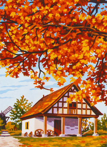 Autumn at the Windmill Workshop - Collection d'Art Needlepoint Canvas