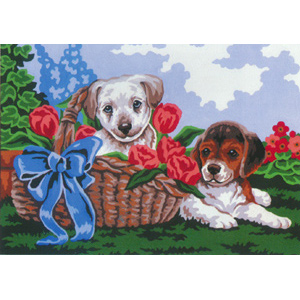 Puppies in a Basket  - Collection d'Art Needlepoint Canvas