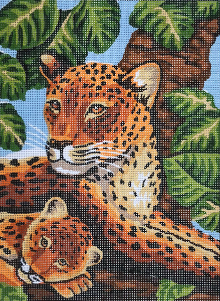 Leopard Mother and Cub  - Collection d'Art Needlepoint Canvas