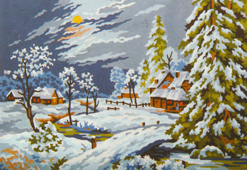 Moonlight Snow Scene  - Collection d'Art Needlepoint Canvas