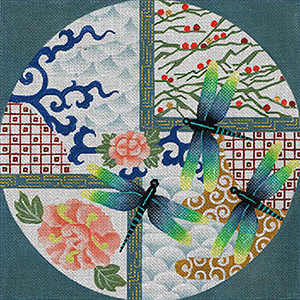 Leigh Designs - Hand-painted Needlepoint Canvases - Imari Collection - Devine Dragonflies