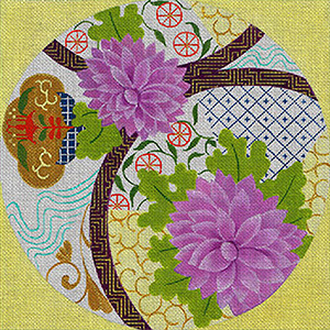 Leigh Designs - Hand-painted Needlepoint Canvases - Imari Collection - Meditating Mums