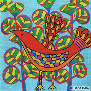 Leigh Designs - Hand-painted Needlepoint Canvases - Summer in the Park by Carla Bank - Red Bird