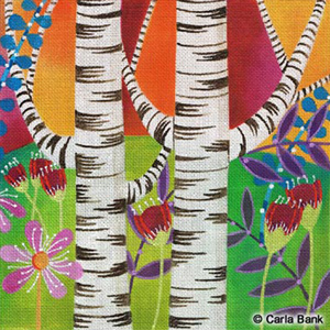 Leigh Designs - Hand-painted Needlepoint Canvases - Summer in the Park by Carla Bank - Two Birches